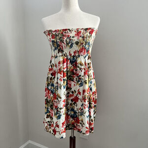 Y2K Floral Strapless Dress Small White Sundress Boho Fairycore Cottagecore